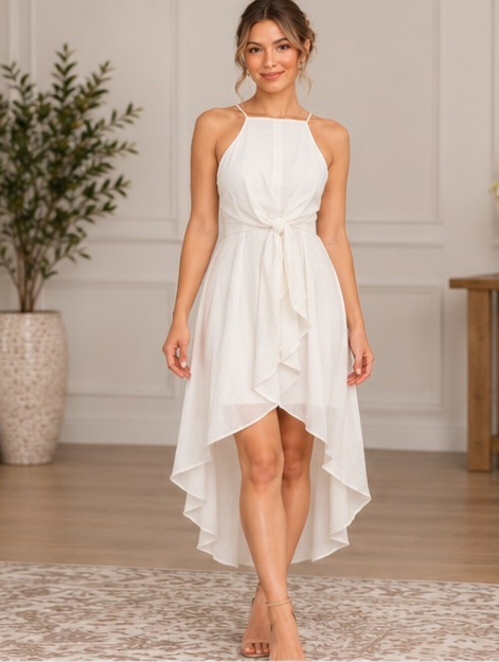 DO+BE Eternal Ivory High Low Halter Dress Bridal Occasion Size M